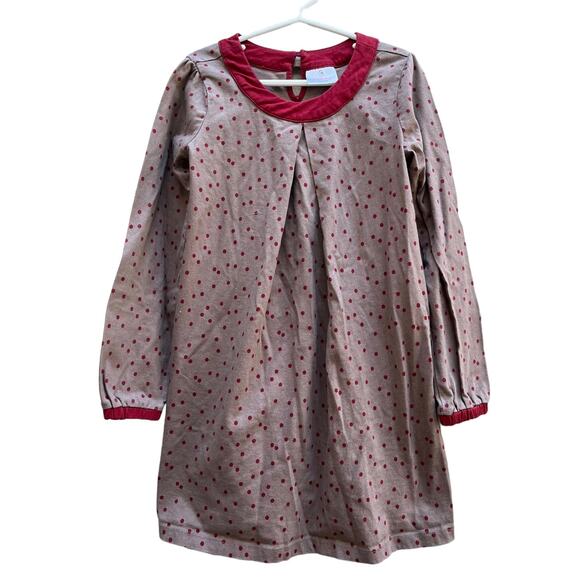 Hanna Andersson Other - Hanna Andersson Tan Burgundy Confetti Dot Cotton Knit Dress Girl 130 US 8